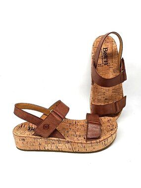 Born Sloan Wedge Strappy Cork Round Toe Sandals Women's Size 8M